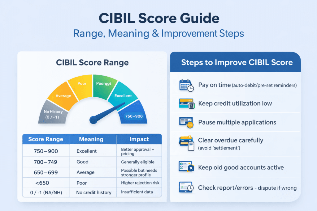 CIBIL Score range chart and credit score improvement guide